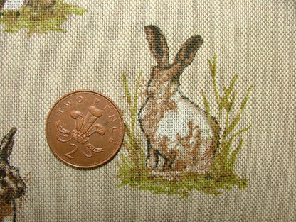 Hiding Hares In Grass Cushion Cover , Wild Rabbits Pillow Cover , Cotton Rich Linen Look Fabric , Easter 12" 14" 16" 17" 18" 20" 22" 24" Handmade - CushionCoverAndDecor