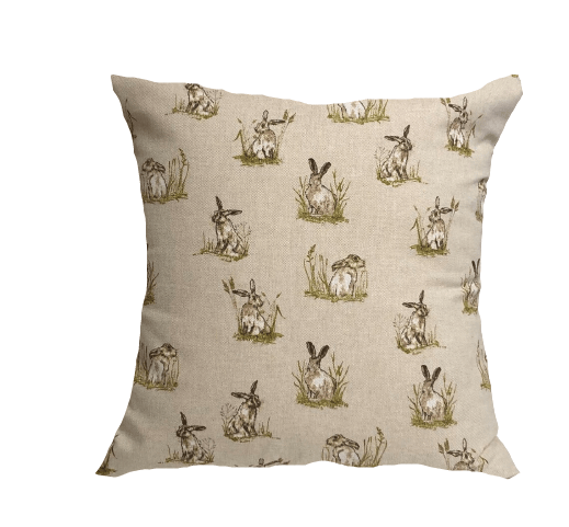 Hiding Hares In Grass Cushion Cover , Wild Rabbits Pillow Cover , Cotton Rich Linen Look Fabric , Easter 12" 14" 16" 17" 18" 20" 22" 24" Handmade - CushionCoverAndDecor