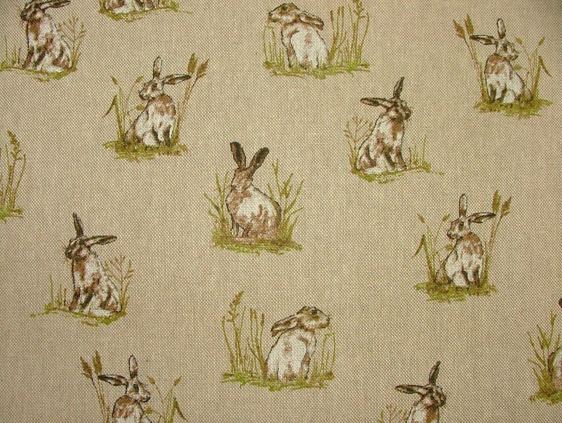 Hiding Hares In Grass Cushion Cover , Wild Rabbits Pillow Cover , Cotton Rich Linen Look Fabric , Easter 12" 14" 16" 17" 18" 20" 22" 24" Handmade - CushionCoverAndDecor