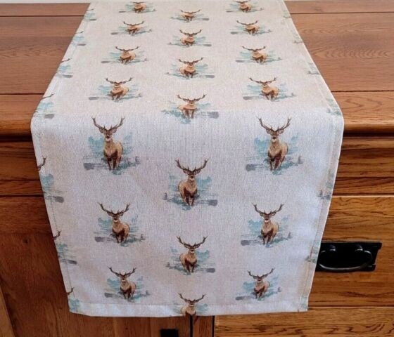 Highland Stag Table Runner , Stag Table Runner , Christmas Stag Table Runner , Table Runner UK 36" 48" 54" 60" 64" 72" 84" 96" 104" - CushionCoverAndDecor