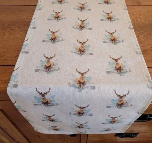 Highland Stag Table Runner , Stag Table Runner , Christmas Stag Table Runner , Table Runner UK 36" 48" 54" 60" 64" 72" 84" 96" 104" - CushionCoverAndDecor