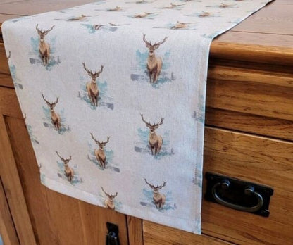 Highland Stag Table Runner , Stag Table Runner , Christmas Stag Table Runner , Table Runner UK 36" 48" 54" 60" 64" 72" 84" 96" 104" - CushionCoverAndDecor