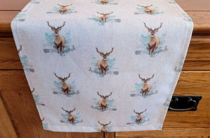 Highland Stag Table Runner , Stag Table Runner , Christmas Stag Table Runner , Table Runner UK 36" 48" 54" 60" 64" 72" 84" 96" 104" - CushionCoverAndDecor