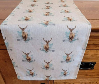 Highland Stag Table Runner , Stag Table Runner , Christmas Stag Table Runner , Table Runner UK 36" 48" 54" 60" 64" 72" 84" 96" 104" - CushionCoverAndDecor