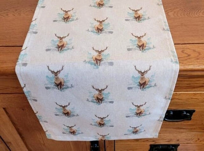 Highland Stag Table Runner , Stag Table Runner , Christmas Stag Table Runner , Table Runner UK 36" 48" 54" 60" 64" 72" 84" 96" 104" - CushionCoverAndDecor