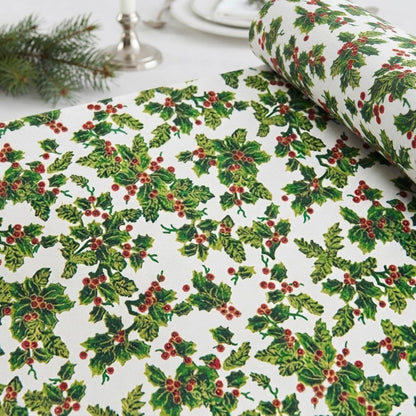 Christmas Holly Tablecloth – Cream & Green Festive Table Linen