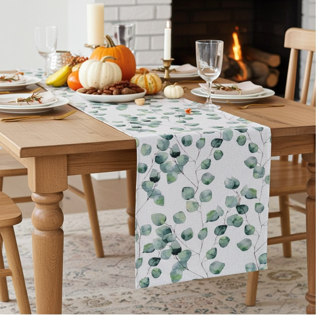 Eucalyptus Leaves Green Table Runner