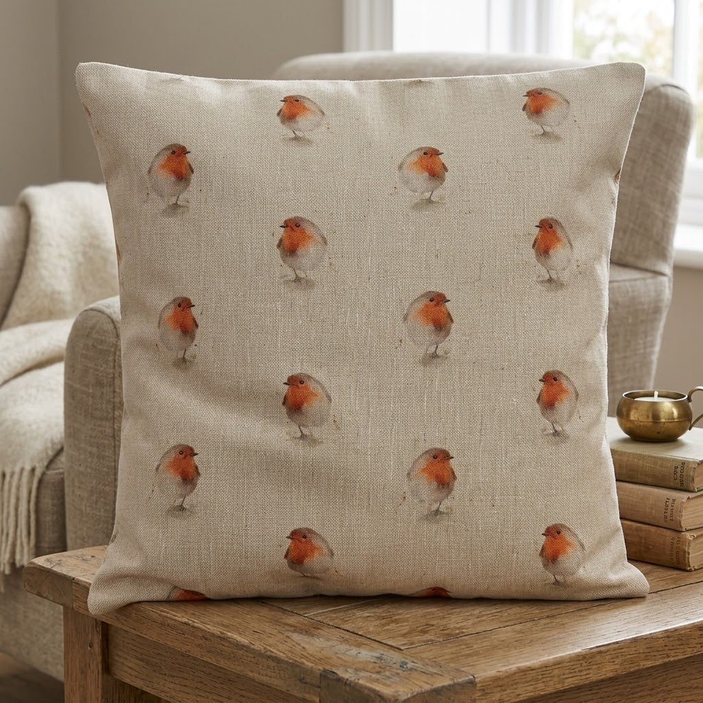 Festive Christmas Robin Cushion Cover