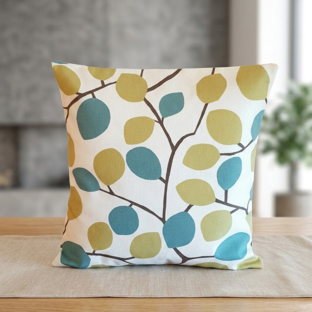Nissa Wasabi Green & Blue Leaf Cushion Cover