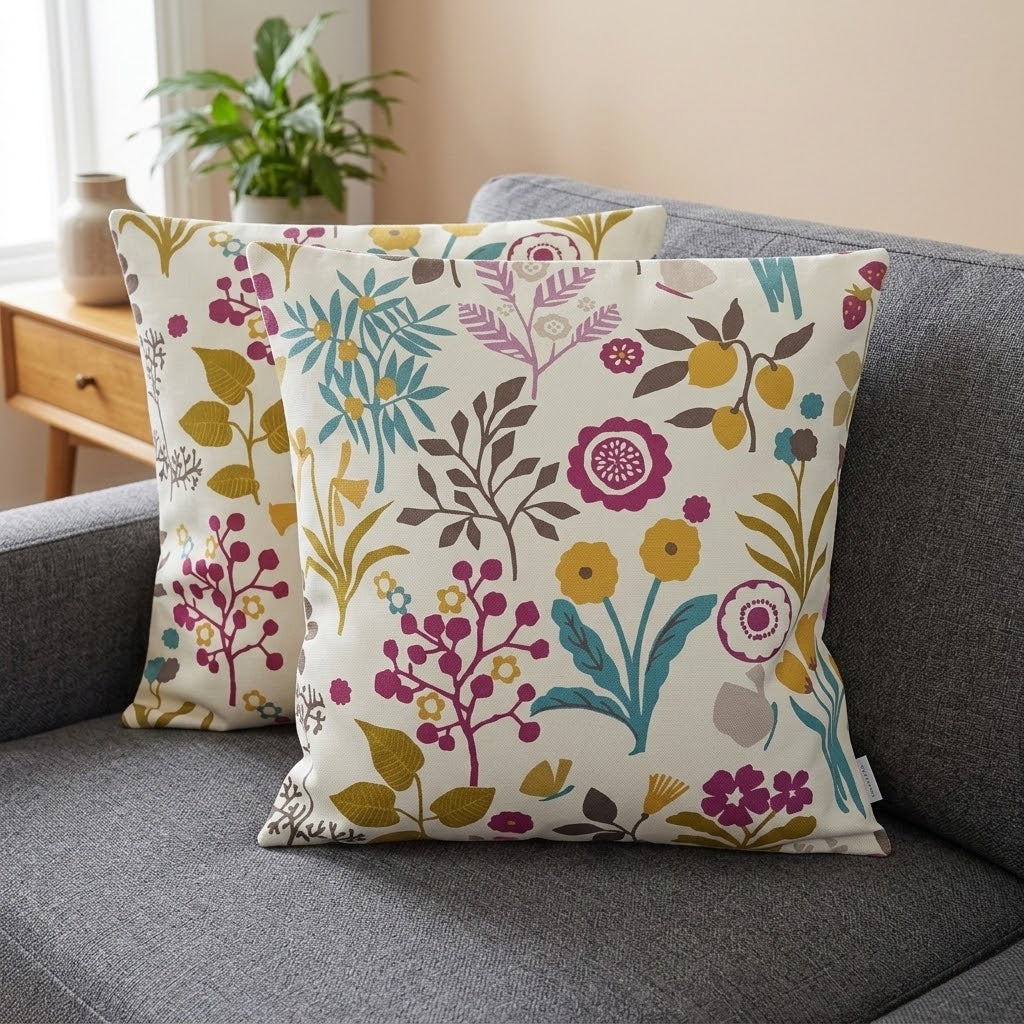 Clarke & Clarke Frida Heather Floral Cushion Cover
