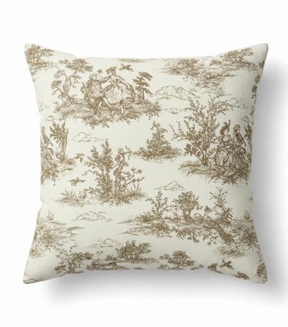 Natürlicher Vintage Französischer Toile De Jouy Kissenbezug