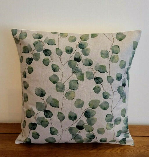 Eucalyptus Trail Beige Green Tree Leaf Linen Look Cushion Cover , Throw Pillow , Scatter Cushions , Cushion Cover UK