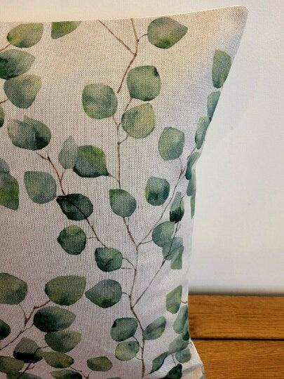 Eucalyptus Trail Beige Green Tree Leaf Linen Look Cushion Cover , Throw Pillow , Scatter Cushions , Cushion Cover UK