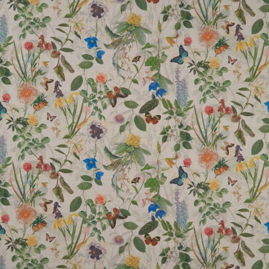 Secret Garden Tablecloth Beige, Floral Butterfly, Round Oval Rectangle, Handmade in UK