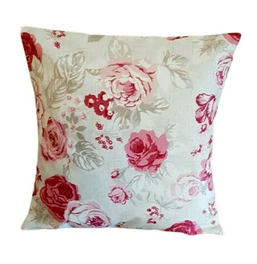 Genevieve Rose Floral Raspberry Taupe Cushion Cover , Throw Pillow , Scatter Cushions , Cushion Cover UK
