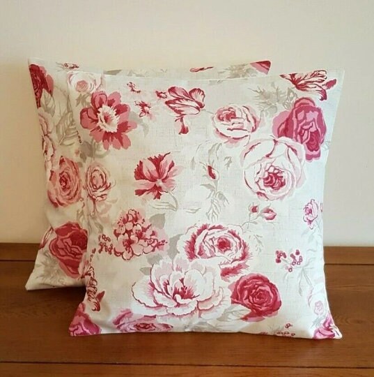 Genevieve Rose Floral Raspberry Taupe Cushion Cover , Throw Pillow , Scatter Cushions , Cushion Cover UK