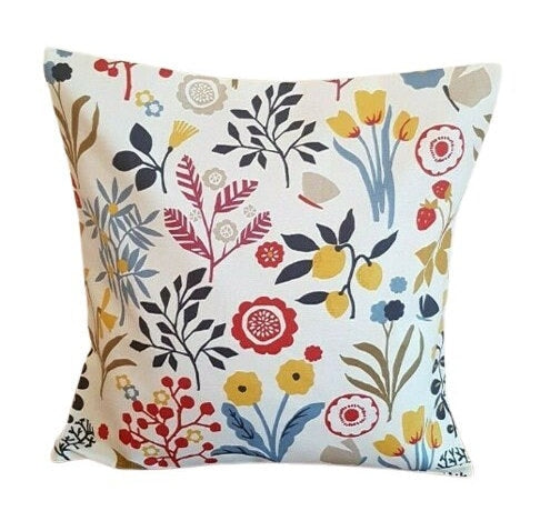 Floral Berry Cushion Cover , Indigo Cranberry Red Floral Leaf Cushion Cover , Throw Pillow , Scatter Cushions , Cushion Cover UK