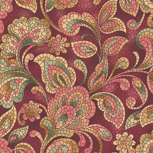 Mosaic Flowers Floral Red Tablecloth , Vintage Retro Tablecloth , Round Tablecloth , Oval Tablecloth , Rectangle Tablecloth