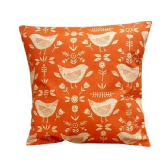 Burnt Orange Bird Print Cushion Cover, Scandinavian Style