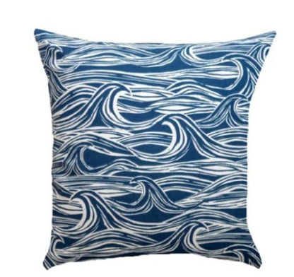 Handmade Ocean Waves Cushion Cover, Nautical Navy Blue Throw Pillow