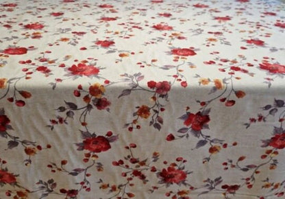 Floral Tablecloth , Cotton Linen Look Oval Round Rectangle Table Cloth , Vintage Style , Handmade Uk