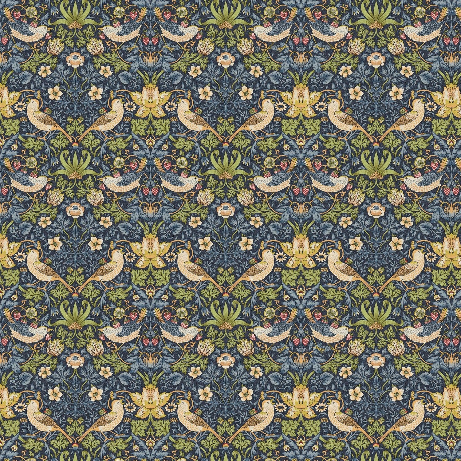 William Morris Strawberry Thief Navy Blue Tablecloth , Floral Birds Tablecloth , Round Tablecloth , Square Tablecloth , Tablecloth UK
