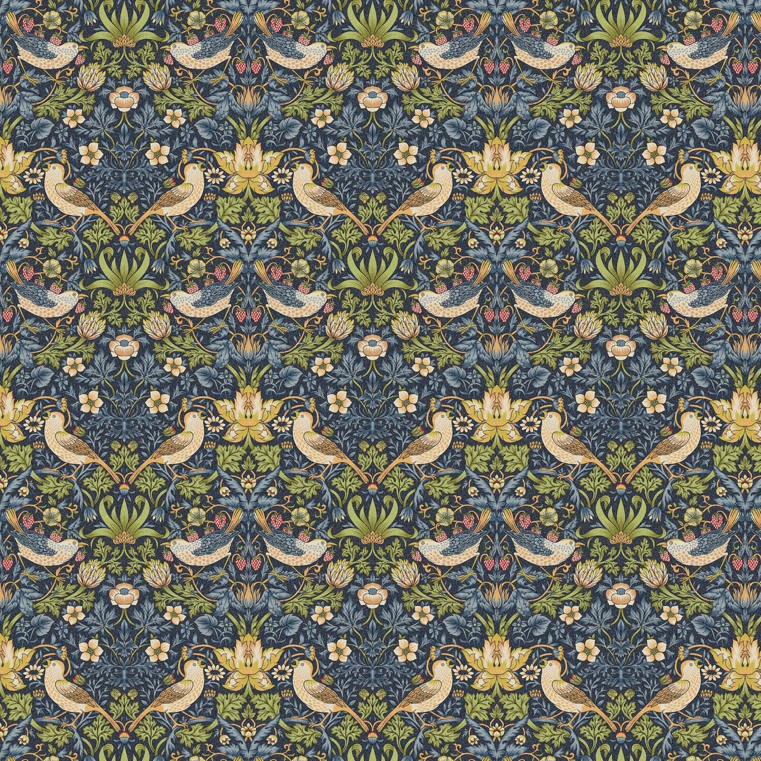 Round William Morris Tablecloth Strawberry Thief Navy , Floral Birds Tablecloth , Round Tablecloth , Square Tablecloth , Tablecloth UK