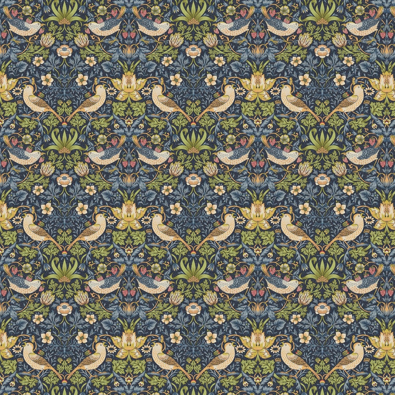 William Morris Strawberry Thief Navy Blue Tablecloth , Floral Birds Tablecloth , Round Tablecloth , Square Tablecloth , Tablecloth UK