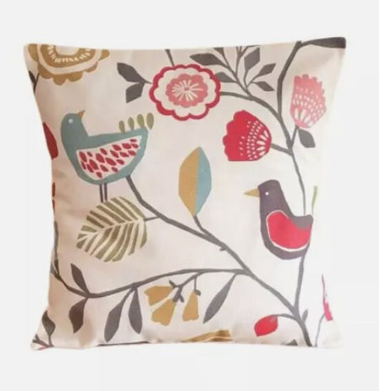 Folki Pastel Pink Blue Bird Floral Cushion Cover , Throw Pillow , Scatter Cushions , Cushion Cover UK