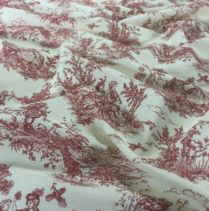 Red Toile De Jouy Tablecloth, French Vintage Style, Handmade