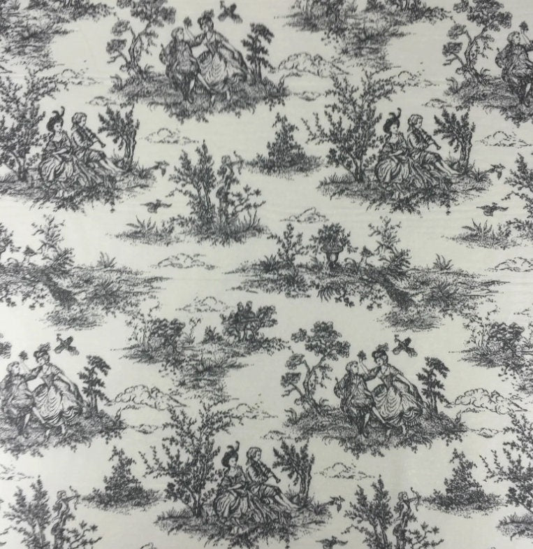 Vintage Black Toile De Jouy Tablecloth: French Country Cotton Blend