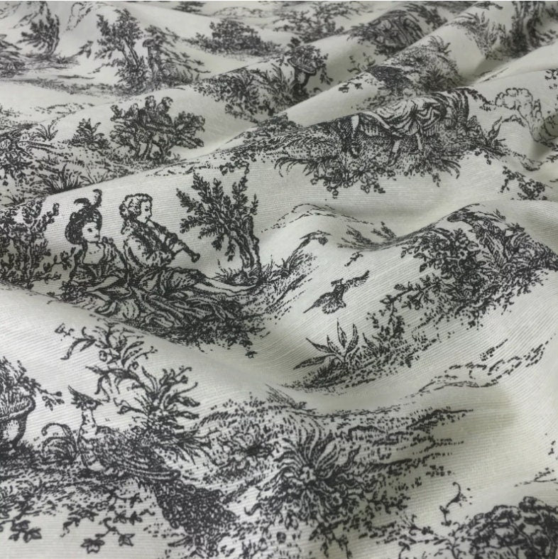Vintage Black Toile De Jouy Tablecloth: French Country Cotton Blend