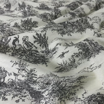 Vintage Black Toile De Jouy Tablecloth: French Country Cotton Blend
