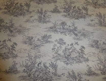 Vintage Grey Toile De Jouy Tablecloth, French Country Cotton Blend