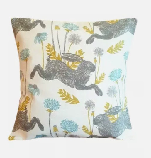 March Hare Rabbit Mineral Blue Easter Cushion Cover , Throw Pillow , Scatter Cushions , Cushion Cover UK