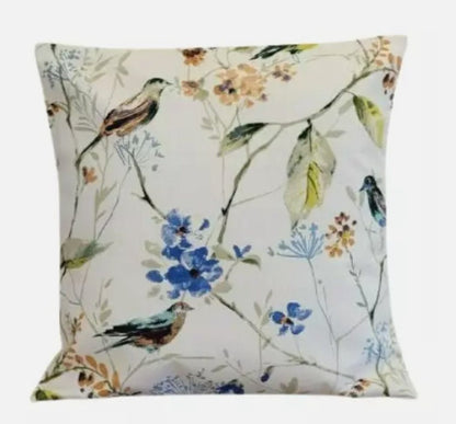 Birdsong Sapphire Blue Bird Floral Cushion Cover , Throw Pillow , Scatter Cushions , Cushion Cover UK