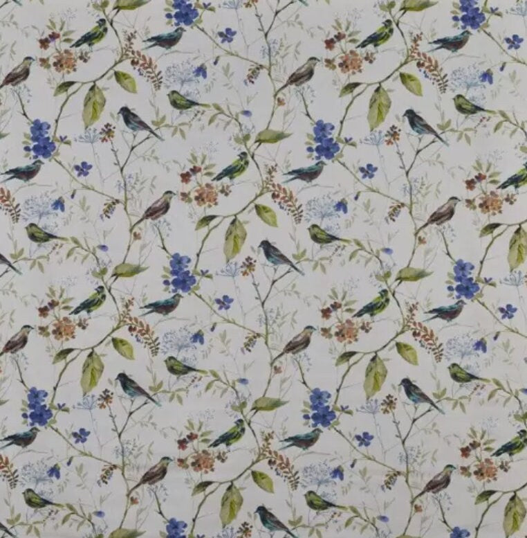 Birdsong Sapphire Blue Bird Floral Cushion Cover , Throw Pillow , Scatter Cushions , Cushion Cover UK