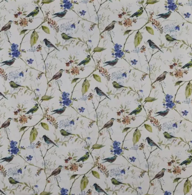 Birdsong Sapphire Blue Bird Floral Cushion Cover , Throw Pillow , Scatter Cushions , Cushion Cover UK