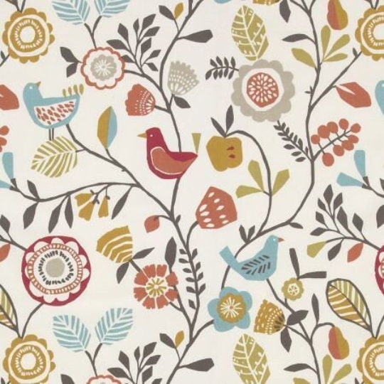 Spice Folki Bird Floral Orange Blue Cushion Cover , Throw Pillow , Scatter Cushions , Cushion Cover UK