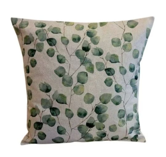 Eucalyptus Trail Beige Green Tree Leaf Linen Look Cushion Cover , Throw Pillow , Scatter Cushions , Cushion Cover UK