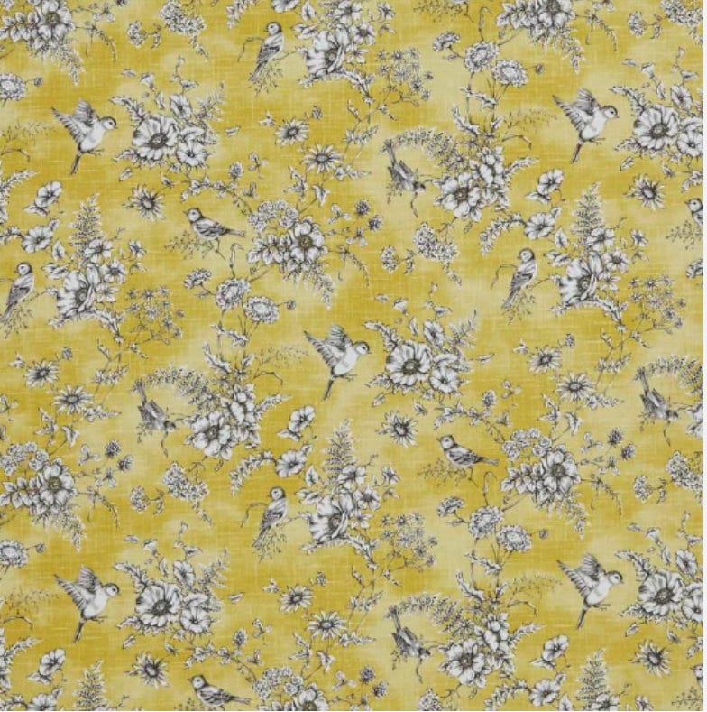 ILiv Finch Toile Yellow Buttercup Cushion Cover , Bird Floral Throw Pillow , Handmade UK