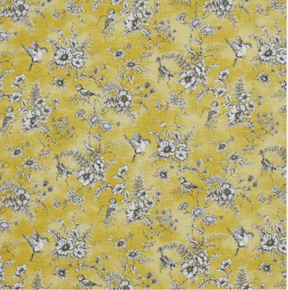 ILiv Finch Toile Yellow Buttercup Cushion Cover , Bird Floral Throw Pillow , Handmade UK