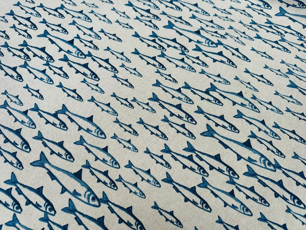 Round Sardine Fish Tablecloth , Nautical Marine Linen Look Tablecloth , Oval Tablecloth , Rectangle Square Tablecloth UK
