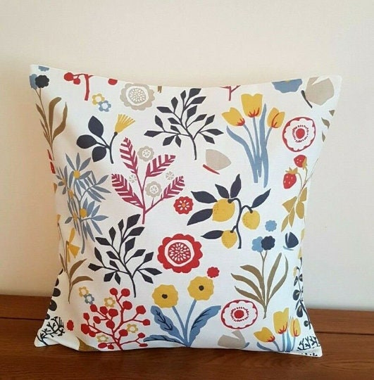 Floral Berry Cushion Cover , Indigo Cranberry Red Floral Leaf Cushion Cover , Throw Pillow , Scatter Cushions , Cushion Cover UK