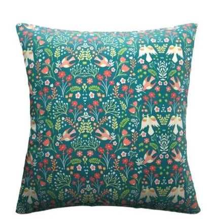 Folklore Birds Floral Cushion Cover , Jade Green Cushion Cover , Throw Pillow , Scatter Cushions