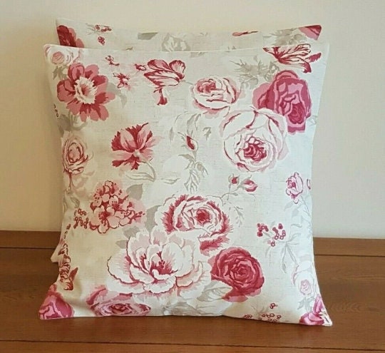 Genevieve Rose Floral Raspberry Taupe Cushion Cover , Throw Pillow , Scatter Cushions , Cushion Cover UK