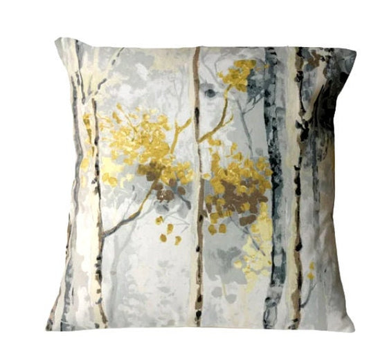 Silver Birch Trees Shadow Grey Yellow Cushion Cover , Throw Pillow , Scatter Cushions , Cushion Cover UK