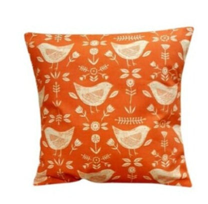Burnt Orange Bird Print Cushion Cover, Scandinavian Style