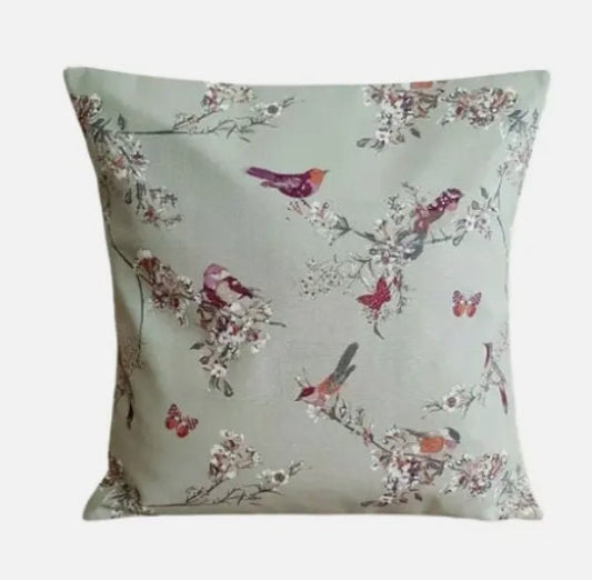 Beautiful Birds Floral Sage Green Cushion Cover , Throw Pillow , Scatter Cushions , Cushion Cover UK