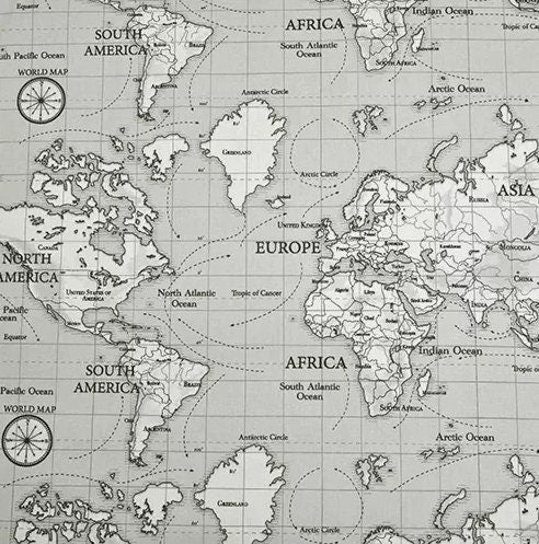 World Maps Atlas Grey Cushion Cover , Throw Pillow , Scatter Cushions , Cushion Cover UK